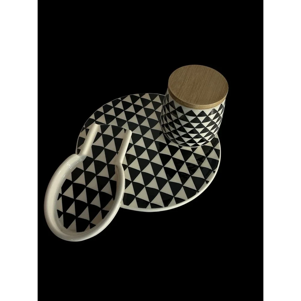 Thyme & Table Medallion Stoneware Spoon Rest Trivet & Sm Lidded Canister